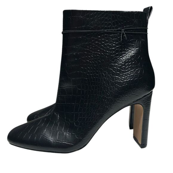 NWT Express Faux Leather Black Ankle Booties Heeled Boots Crocodile Print Size 8 - Picture 1 of 11